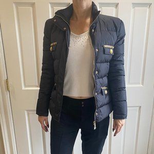 Flavio Castellani Navy Bomber Jacket with Golden Zippers Size 44 Made in Italy